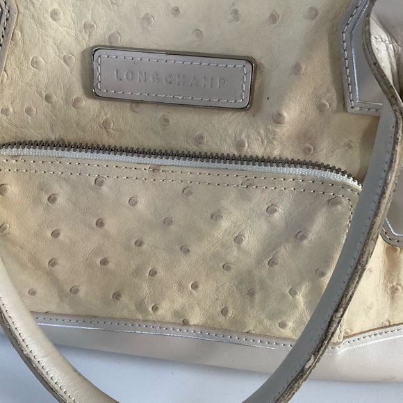 Longchamp Natural Tan Ostrich Leather Legend Bag Purse Satchel - Picture 12 of 15
